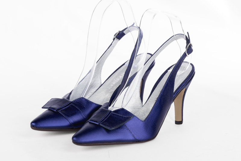 Amethyst purple women's open back shoes, with a knot. Tapered toe. High slim heel. Front view - Florence KOOIJMAN